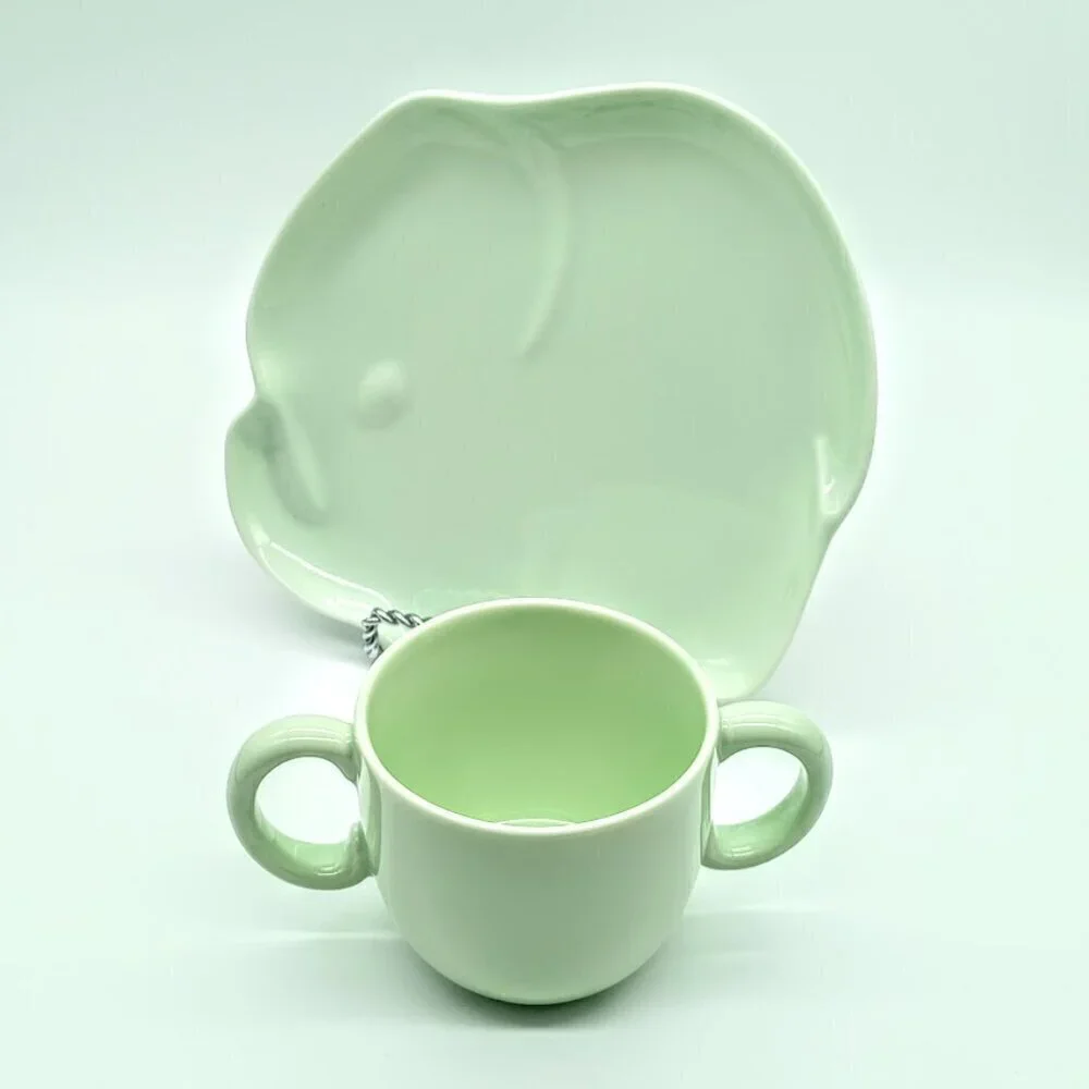 Tiffany Tots Mint Green Porcelain Cup & Elephant Snack Plate